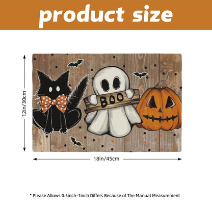 Trick Or Treat Pumpkin Halloween Garden Placemat Set of 4,12x18 Inch Bat Boo Cat Polka Dot Fall Garden Linen Washable Fabric Table Mats for Halloween Decoration Kitchen Dining Table Place Mats