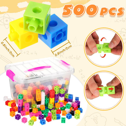 Jenaai 500 Pcs Math Learning Linking Cube with Storage Container Counting Cubes, Colorful Plastic Counting Blocks, Manipulatives Classroom Learning Supplies for Educational(Pink)