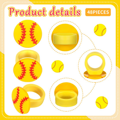 Honeydak 48 Pcs Softball Cupcake Rings Toppers Decoration Sport Ball Theme Cake Picks Softball Senior Night Party Decoration Sport Cupcake Toppers Rings for Birthday Party Supplies