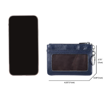 Women Genuine Leather Keychain Zipper Change Wallet Small Mini Pocket Size Coin Purse, Navy