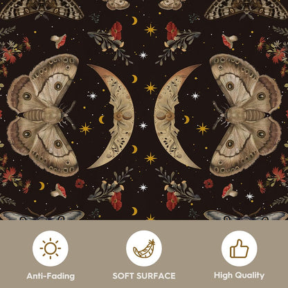 Artoid Mode Black Poppy Moth Mushroom Moon Area Rug, Fall Home Decor Low-Profile Washable Large Rug for Living Room Bedroom Farmhouse Dining Room Kids Playroom 5x7 Feet