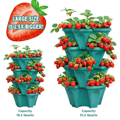 smart spring Large Vertical Planter Tower, 4 Tier Stackable Garden Planter, 16 Plant Sites, Heavy Duty Strawberry Planter, Vertical Growing System with Center Hole, Made in USA (Mineral Teal, Large)