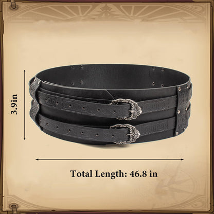 SUMGOGO Retro Waist Belt Medieval Viking Leather Waist Armor Knight Wide Corset Belt Renaissance Halloween Cosplay Costume (Black)