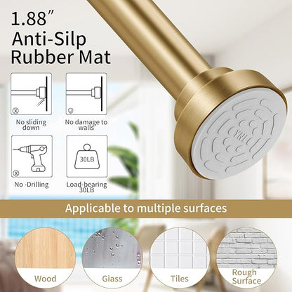 YNL Shower Curtain Rod 34-120 Inches, Adjustable Gold Shower Rod No Drilling, Non-Slip, Never Rust, Stainless Steel, Suitable for Bathroom Living Room, Gold