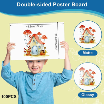 100 Pcs 12" x 18" Poster Board White Poster Board Paper Bulk 250 GSM Thickness Vision Boards Smart PosterBoard for Drawing School Arts Craft Projects Presentations Scrapbooking Blank Graphic Display