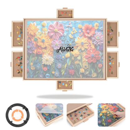 ALL4JIG 1500 Pieces Rotating Puzzle Board with 6 Drawers and Cover,24.92"x33.58"Portable Wooden Jigsaw Puzzle Table for Adults,Lazy Susan Spinning Puzzle Boards Gift for mom,Surface for Lego Building