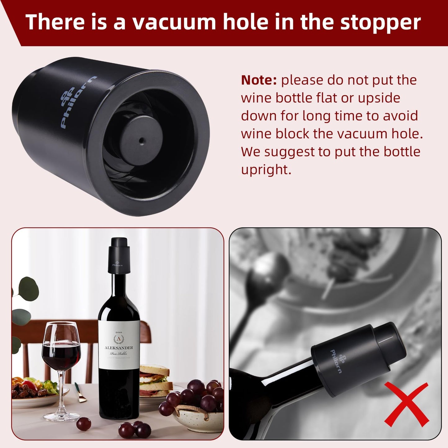 3 PACK Wine Bottle Stoppers, Philorn Vacuum Wine Stoppers - Saver Toppers for Wine Bottles, Reusable Wine Cork Cover Keep Wine Fresh after Opening, Real Vacuum Pump Wine Keeper Cap Preserver - Gifts