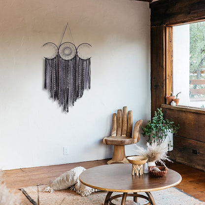 ANROYE Black Triple Moon Goddess Macrame Wall Hanging, Wicca Crescent Dream Catcher for Witch Home, Dreamcatcher for Bedroom Decoration, Pagan Woven Tapestry for Wiccan Adults Decor