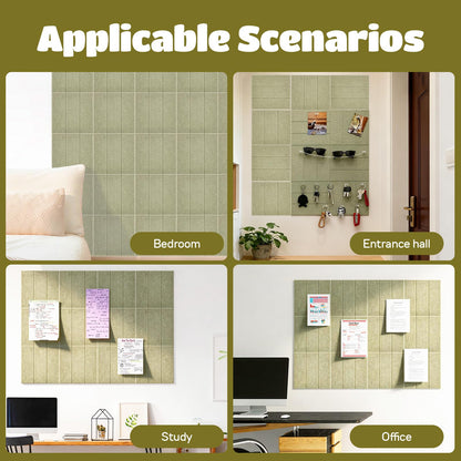 12 Pack Felt Bulletin Board Tiles - Modular Wall Panels (9.45"x9.45" Each), 0.35" Extra Thick Cork Board Alternative with Adhesive Tabs & Push Pins for Office Decor (Sage Green)