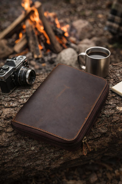 PavinCrafter XL Leather Journal Cover with Zipper & Card Holder – Refillable Full Grain Leather Notebook Cover for 7.0 x 9.8 Inches, Sketchbook 7.5 x 9.75 Inches & B5 – Compatible with Large Journals, Planners & Writing Pads