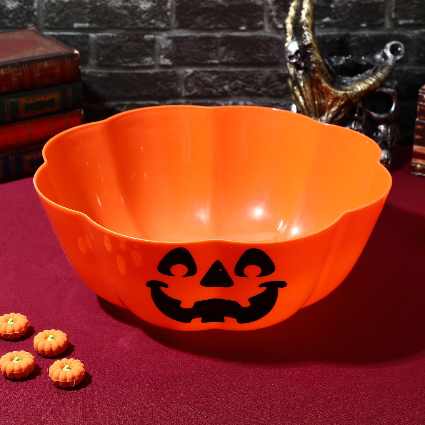 Amosfun Halloween Fruit Salad Bowl Orange Pumpkin Candy Tray Multipurpose Large Capacity Party Snack Holder 11.6 X 11.6 X 4.5 Inch