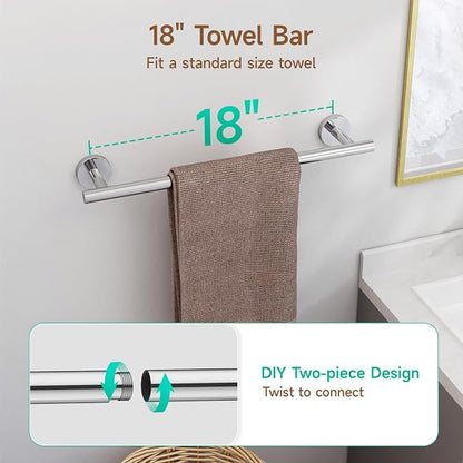 USHOWER Polished Chrome Bathroom Accessories Set, 18-Inch Towel Bar Set Wall Mounted, Durable SUS304 Stainless Steel Bathroom Hardware Set, 8-Piece