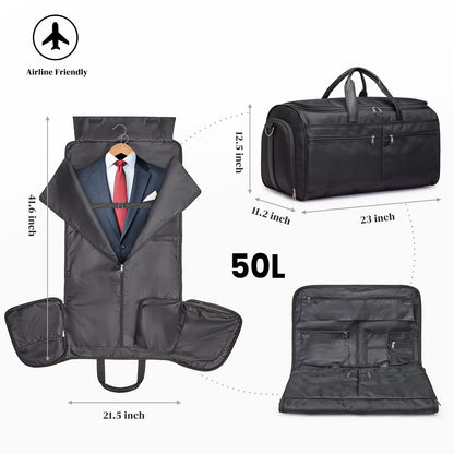 S-ZONE 50L Convertible Travel Garment Bag Carry on Garment Duffel Bag for Men Women 2 in 1 Hanging Suitcase Suit Business Travel Bag, Black