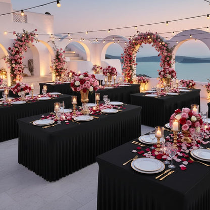 GEWONELIFE Black Rectangle Spandex Tablecloth, Fitted Stretch Table Cover for 6FT Rectangular Tables, Wrinkle-Free Elastic Table Skirt for Graduation Wedding Party Banquet Birthday Buffet Restaurant
