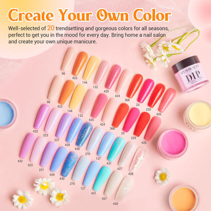 AZUREBEAUTY 31 Pcs Dip Powder Nail Kit 20 Colors Glitter Nude Brown Pink White Gray Dip Powder Liquid Set with Top/Base Coat Activator for French Nails Art Manicure DIY Salon Women Valentine's Gift