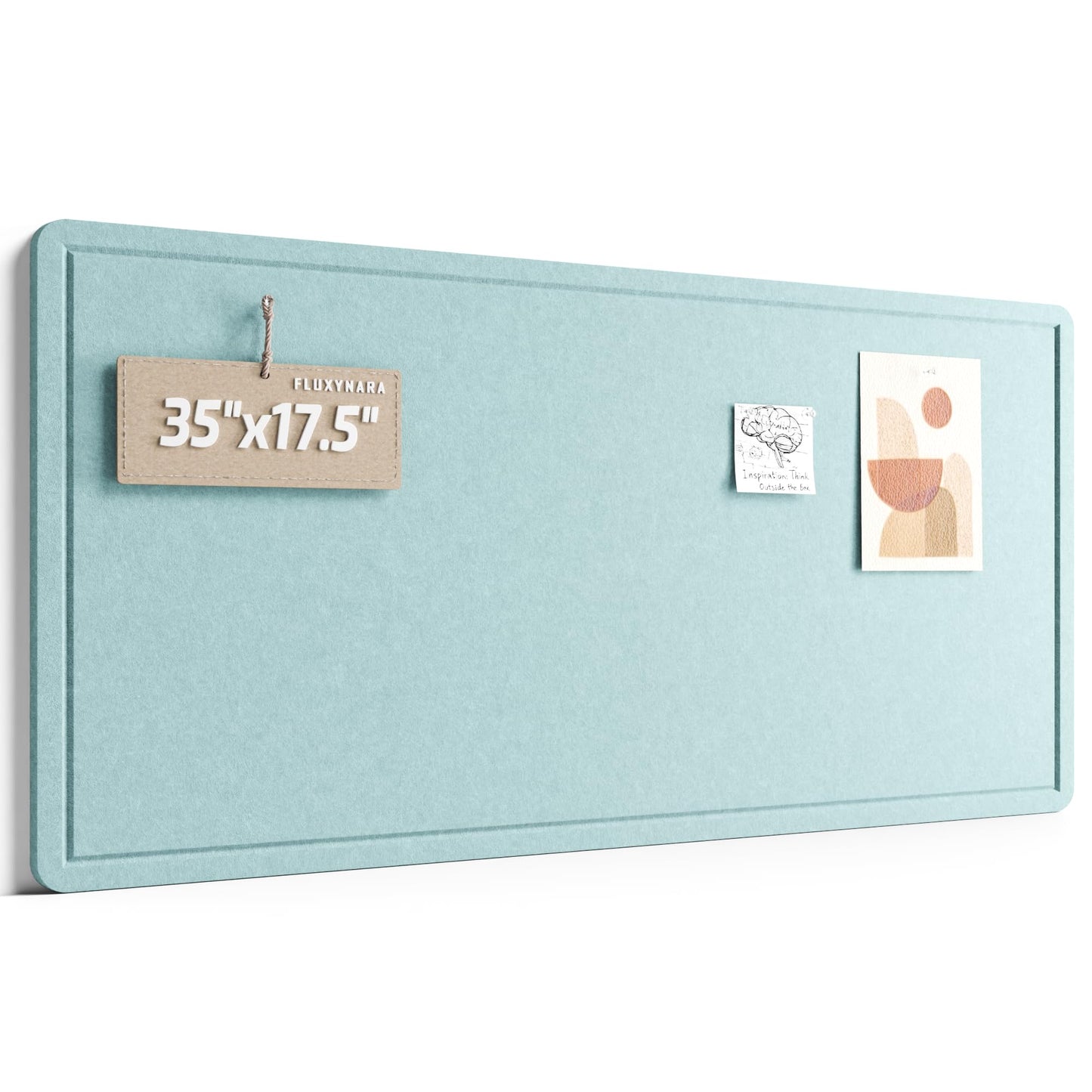 Fluxynara Bulletin Board, 35" x 17.5" Cork Board Alternative with 12 Safe Removable Adhesive Tabs, Foldable Felt Pin Board for Home Office, Classroom, Bedroom,Entryway for Walls—Aqua Blue