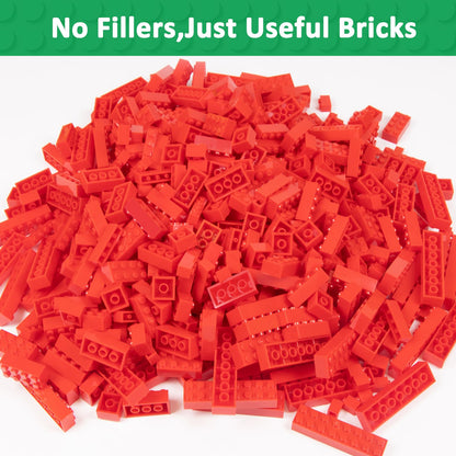 Cabeeskii 560 Pieces Red Classic Building Blocks Bulk with 2 Base Plates, Building Bricks in 7 Size, Compatible with All Major Bricks, for Kids & MOC Lovers
