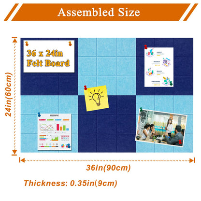 HULAVO Large Square Felt Cork Board Tiles, Self Adhesive DIY Felt Bulletin Board with 35 Pushpins for Office School Home Wall Decor Stickers Memos (Dark Blue & Sky Blue)