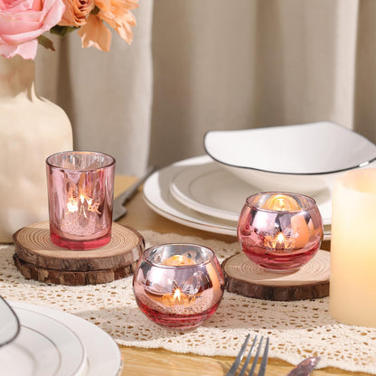 Lanttu Pink 12 Pcs Combination Tea Lights Candle Holder Decorative with Butterfly Pattern, Votive Candle Holders for Wedding, Birthday, Anniversary, Parties, and Holiday Decorations