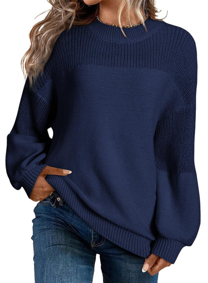Dokotoo Women's Casual Long Sleeve Sweaters Loose Crewneck Knit Solid Pullover Sweater Jumper Tops