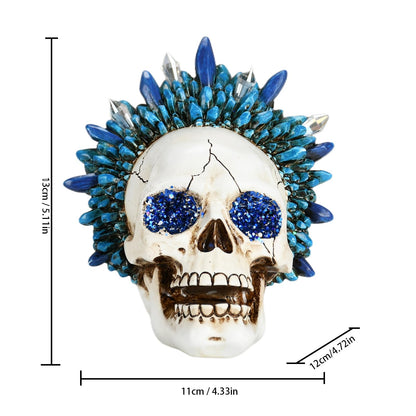 KalyZ@rts Skull Head Sculpture, Halloween & Gothic Decor, Creative Desktop Ornament, Resin Human Head Bone Model for Home Decoration, Bookshelf and Desktop, Model Anatomical Medical Skeleton (Blue)