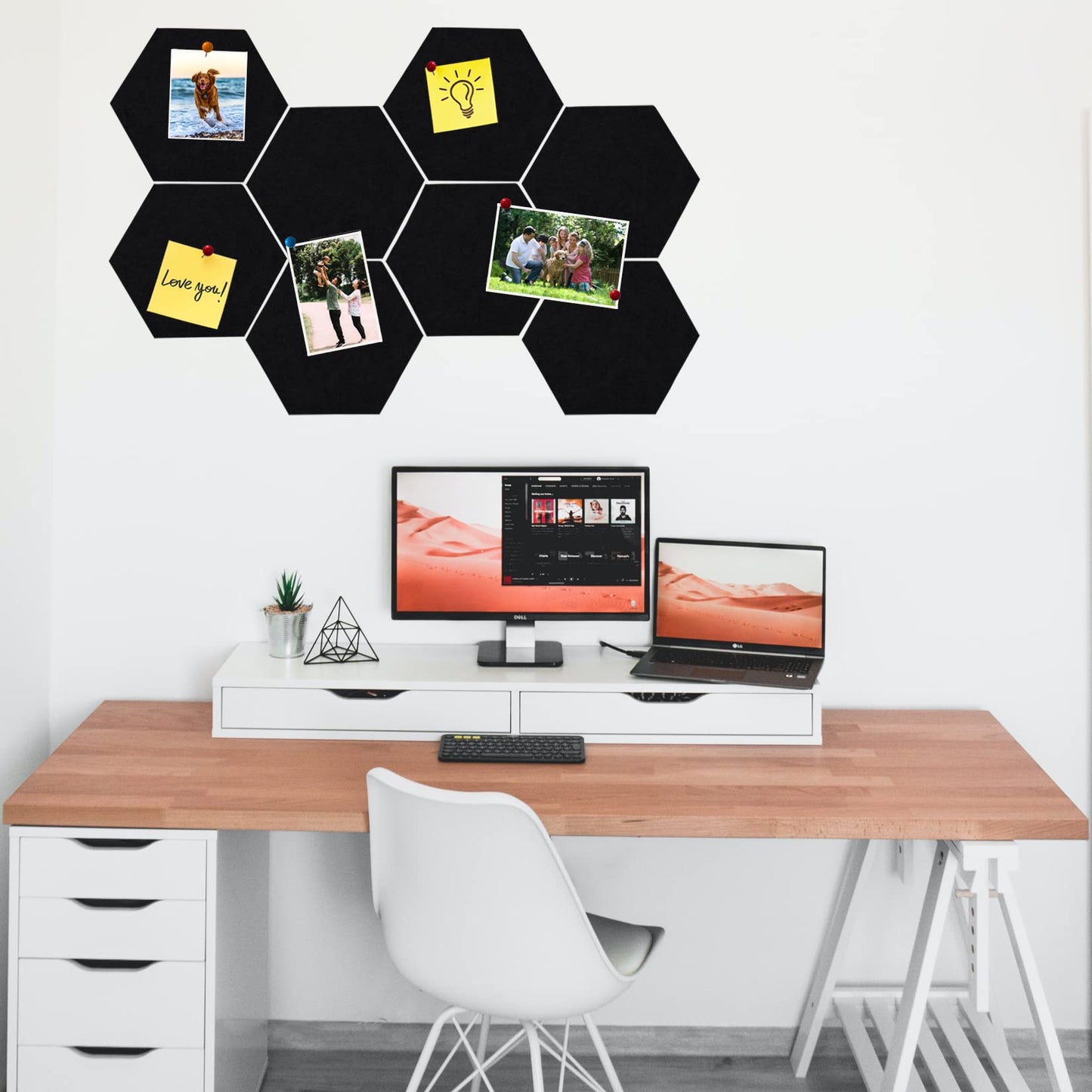 HULAVO 8Pcs Hexagon Felt Cork Board Tiles, Self Adhesive DIY Bulletin Board Pin Board for Office School Home Wall Decor Stickers Memos Photos Display (Black)