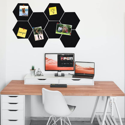 HULAVO 8Pcs Hexagon Felt Cork Board Tiles, Self Adhesive DIY Bulletin Board Pin Board for Office School Home Wall Decor Stickers Memos Photos Display (Black)