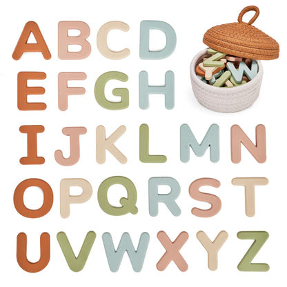 JoyCat Silicone Alphabet Magnetic Letters, 26 Uppercase ABC Fridge Magnets for Toddlers & Kids 3+, Preschool Learning Refrigerator Toy Set, Birthday Gifts for Boys Girls (Muted Color)