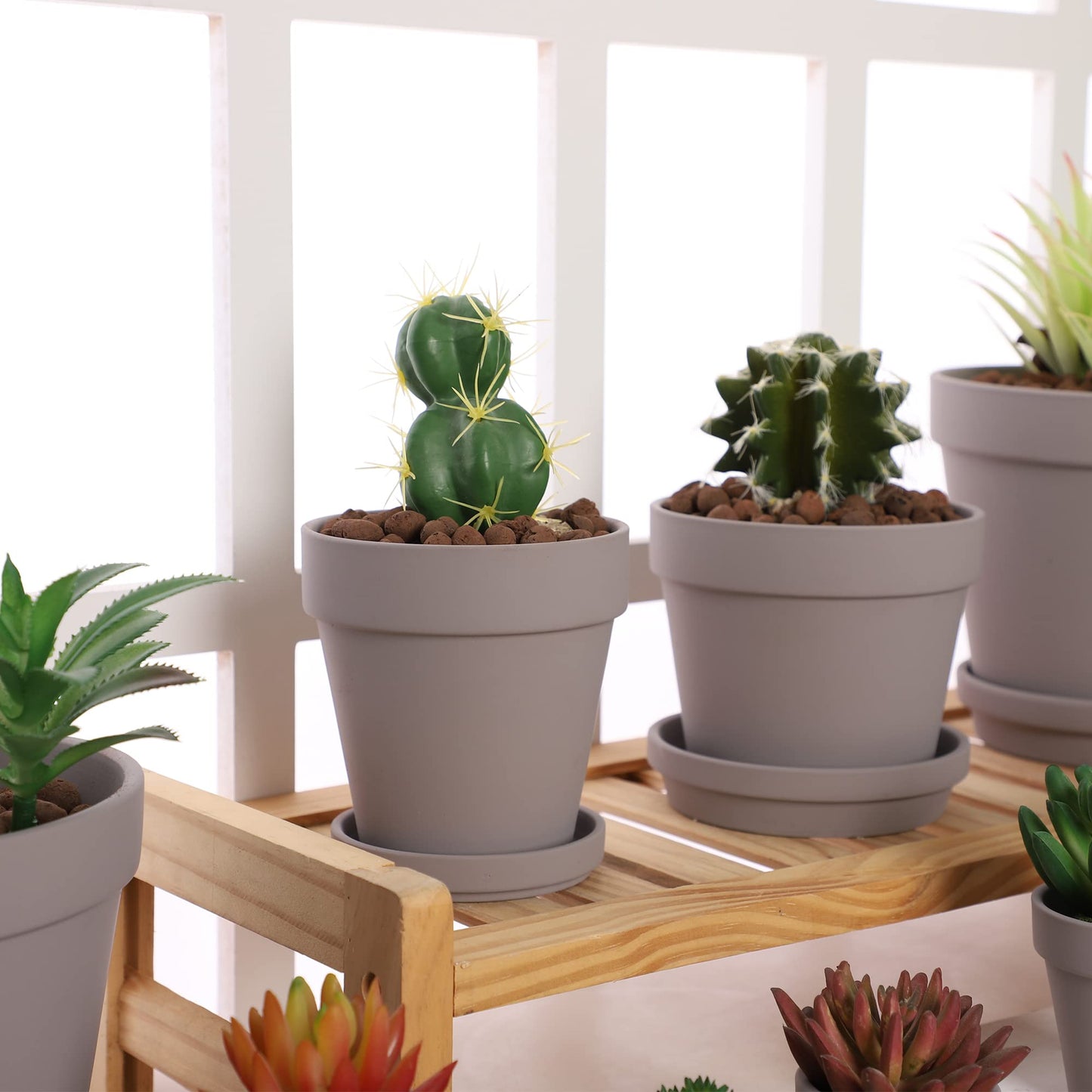Yishang Terra Cotta Pots with Saucer/Ceramic Tray, 6-Pack Large Terracotta Pots 4.6'' Clay Ceramic Pottery Planter Cactus Flower Succulent Pot Drainage Hole - for Plants, Crafts (Grey)