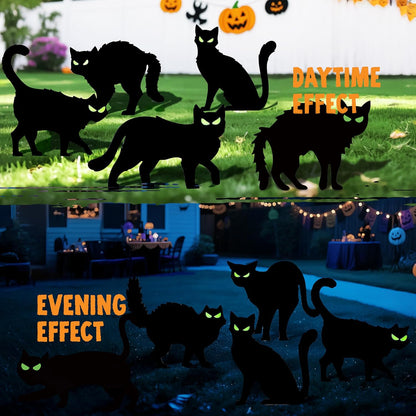 Halloween Decorations Outdoor, 8PC Black Cat Yard Signs with Stakes, Scary Silhouette Glow in Dark Eyes, Waterproof Corrugated Plastic Lawn Decor for Halloween Party Decor