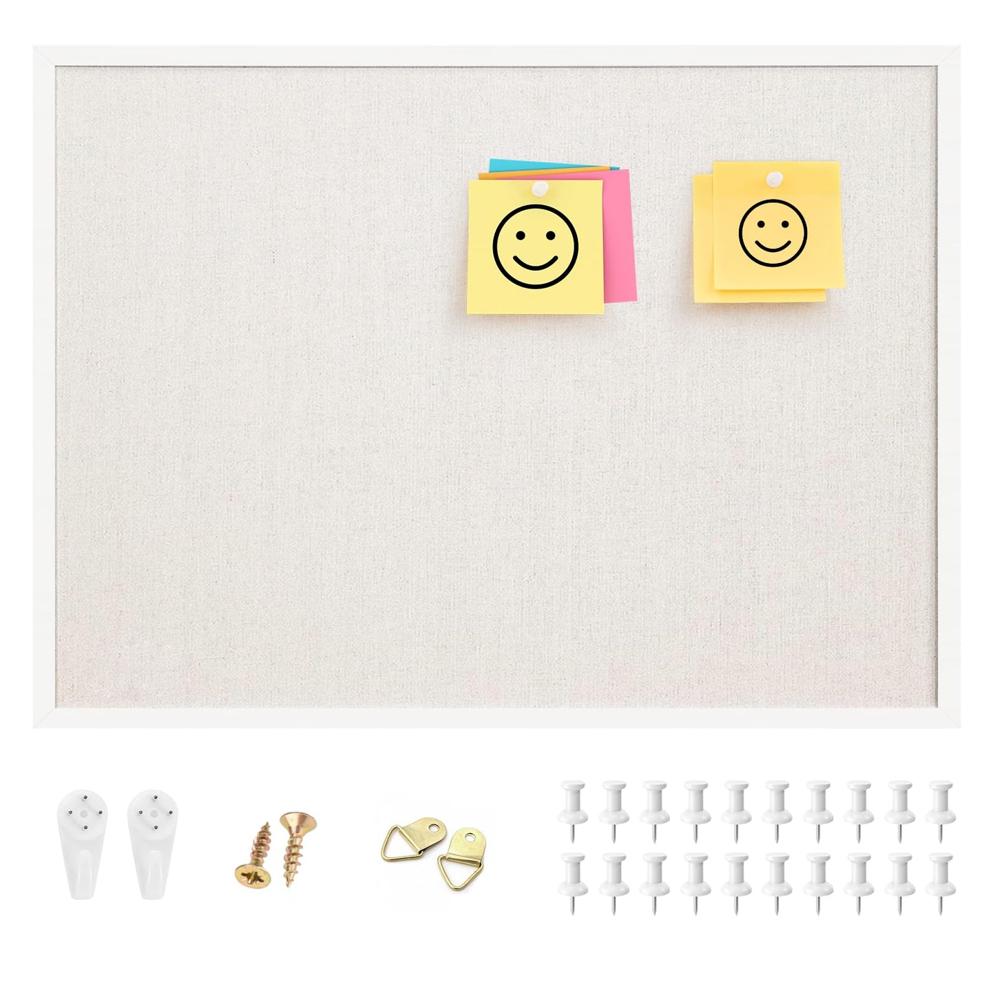 OWLKELA 17"x23" inch Linen Cork Board, White Frame, with 20 Pushpins, Bulletin Board with Linen, Ideal for School, Home & Office