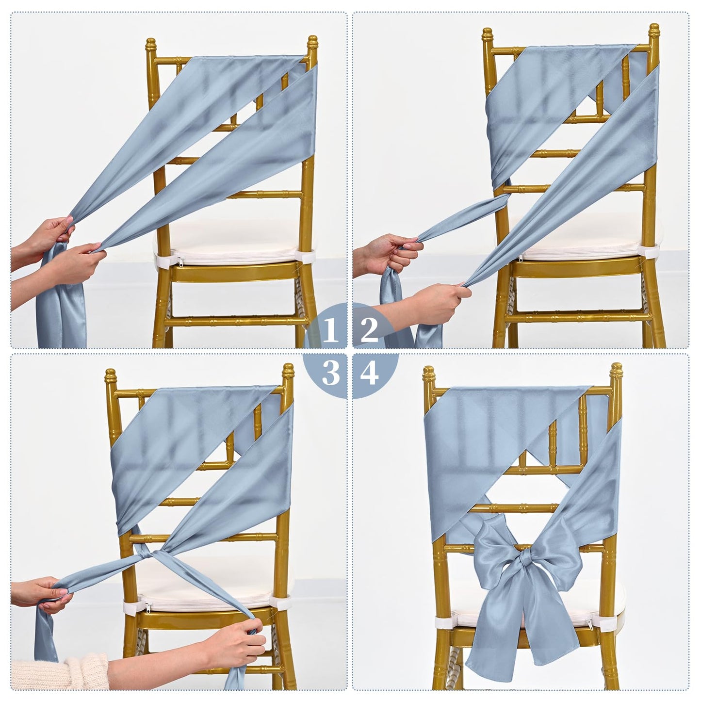 Lykoow 100 Pcs Satin Chair Sashes 78 inch for Wedding Reception Party Hotel Home Kitchen Decoration-Dusty Blue