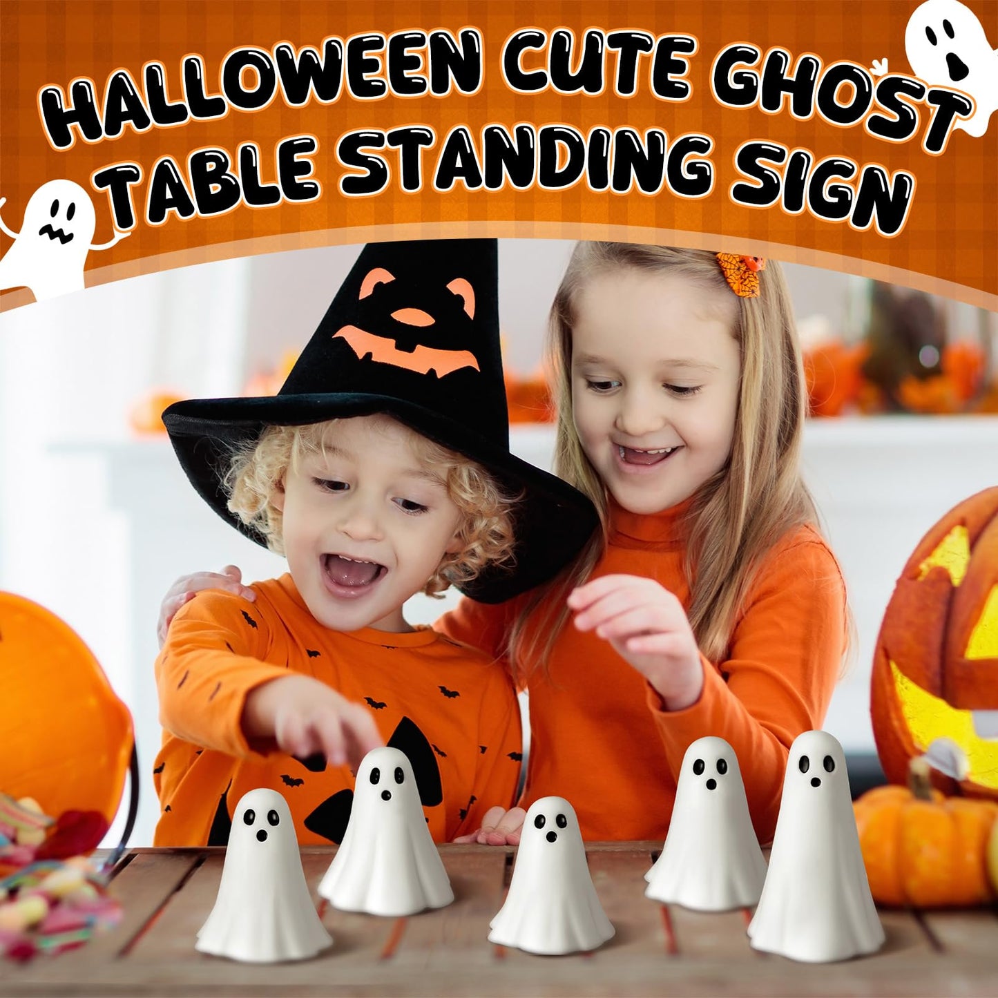Amyhill 5 Pcs Halloween Ghost Figurine Resin Ghost Sculpture Statue Cute Halloween Decorations Spooky Tiered Tray Decor for Indoor Home Table Centerpieces Party Kitchen Tabletop Shelf(Fresh,White)