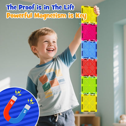 MEIQ Jumbo Magnetic Tiles with Secure Metal Case, 32 Pcs Large Magnetic Building Blocks for Kids 3-8, STEM Toys for Toddlers, Preschool Learning Montessori Toys, Age 3+ Boy Girl Gift
