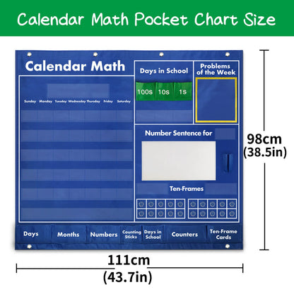 Boczif Daily Math Calendar Classroom Pocket Chart, Math Activities Educational Pocket Chart Teaching Calendar All About Number Activities for Counting, Problem –Solving, Elementary and Pre-school