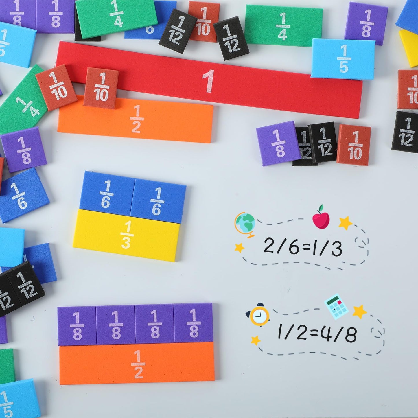Sayglossy 8 Sets Fraction Tiles Sets for Math Fraction Manipulatives Montessori Math Materials EVA Foam Algebra Tiles Games for Classroom Teaching Aids, Homeschool Supplies