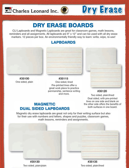 Charles Leonard Dry Erase Lapboard, 9 x 12 Inches, Masonite, One Sided, Plain White, 1 Each (35100) (Pack of 2)