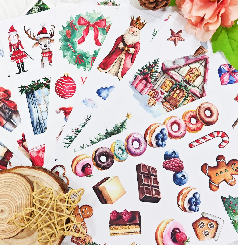 20 Sheets Pre-Cut Christmas Stickers for Scrapbooking, Bullet Journaling, Card Making & Planners - Xmas Sticker Book with Festive Holiday Designs, Self-Adhesive Scrapbook & Junk Journal Supplies