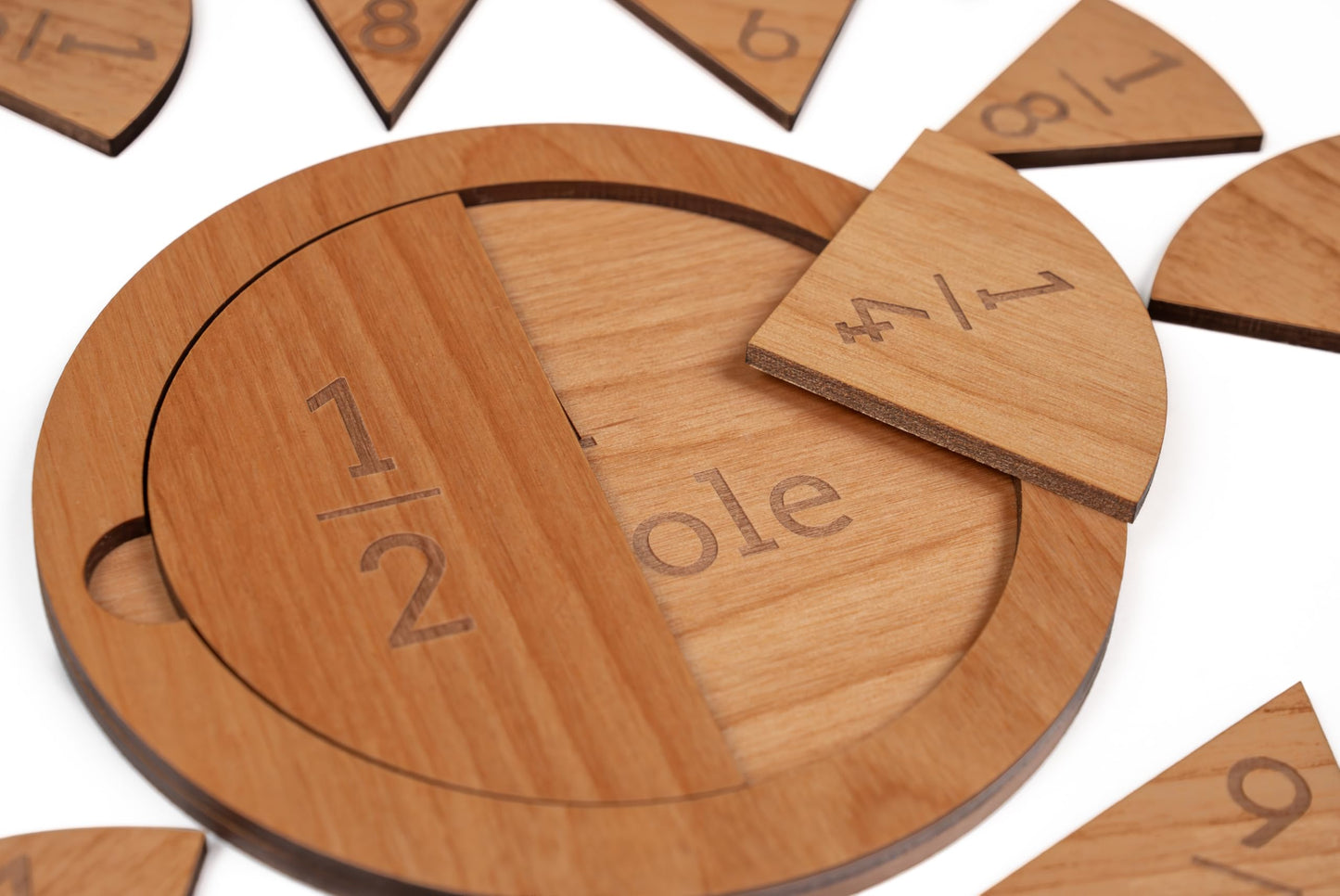 Fraction Tiles - Laser Engraved Alder Wood - Includes 5 inch Tile Holder and Fraction Tiles (78 Tiles)