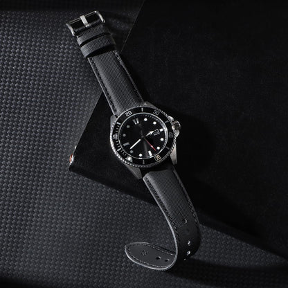 JUNGHELE Nylon watch band for men and women,Quick Release Premium Oxford Waterproof Fabric Weave Back Lining Leather Nylon watch strap with Stainless-Steel Buckle,Black 22mm watch band