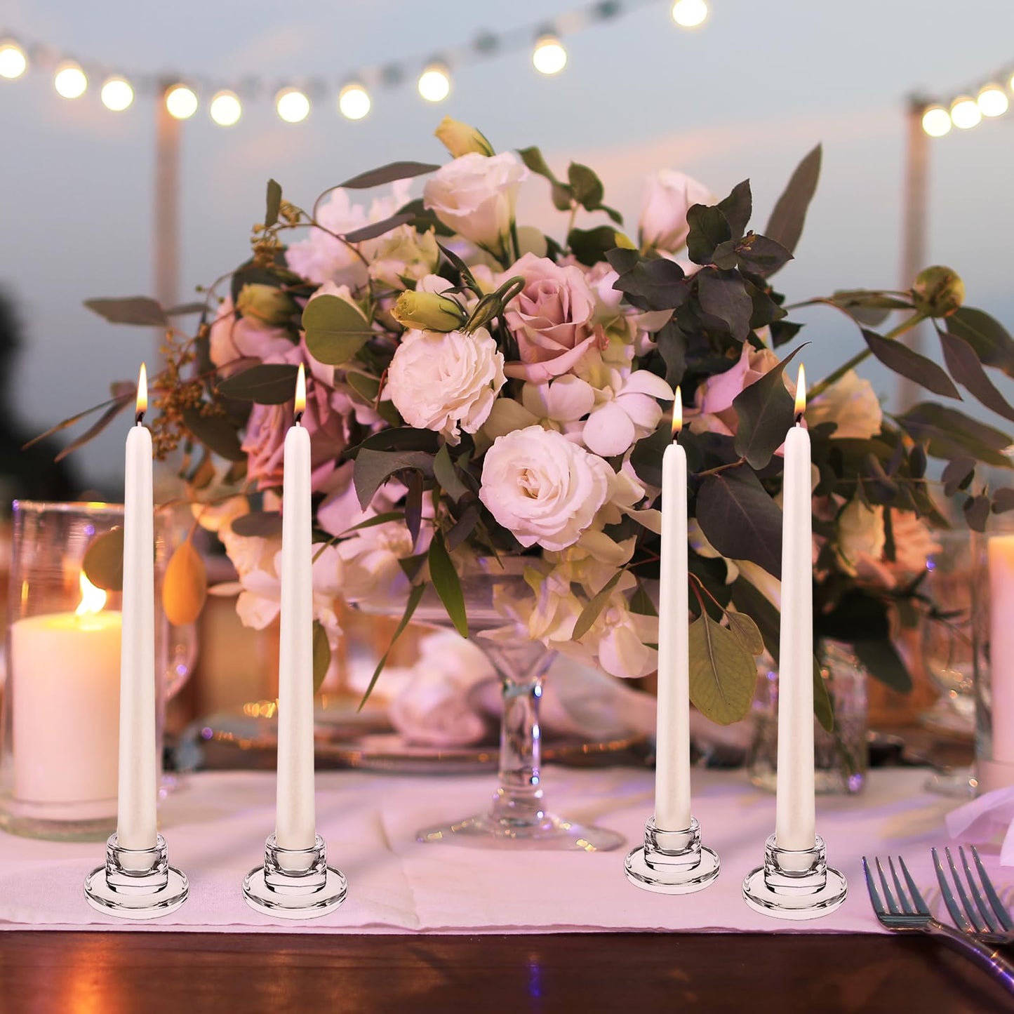 6 PCS Glass Taper Candle Holders Bulk Candlestick Holders Clear Short Tapered Candle Stick Holder Decor Set for Table Centerpiece Wedding Party Advent Christmas Home Decorations (6, Clear)