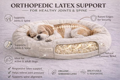 Round Dog Bed – Natural Canvas, Removable Washable Cover, Raw Cotton or Latex Fill, Hypoallergenic Non-Toxic, Made in USA (Natural, Small, Firm Support – Raw Cotton)