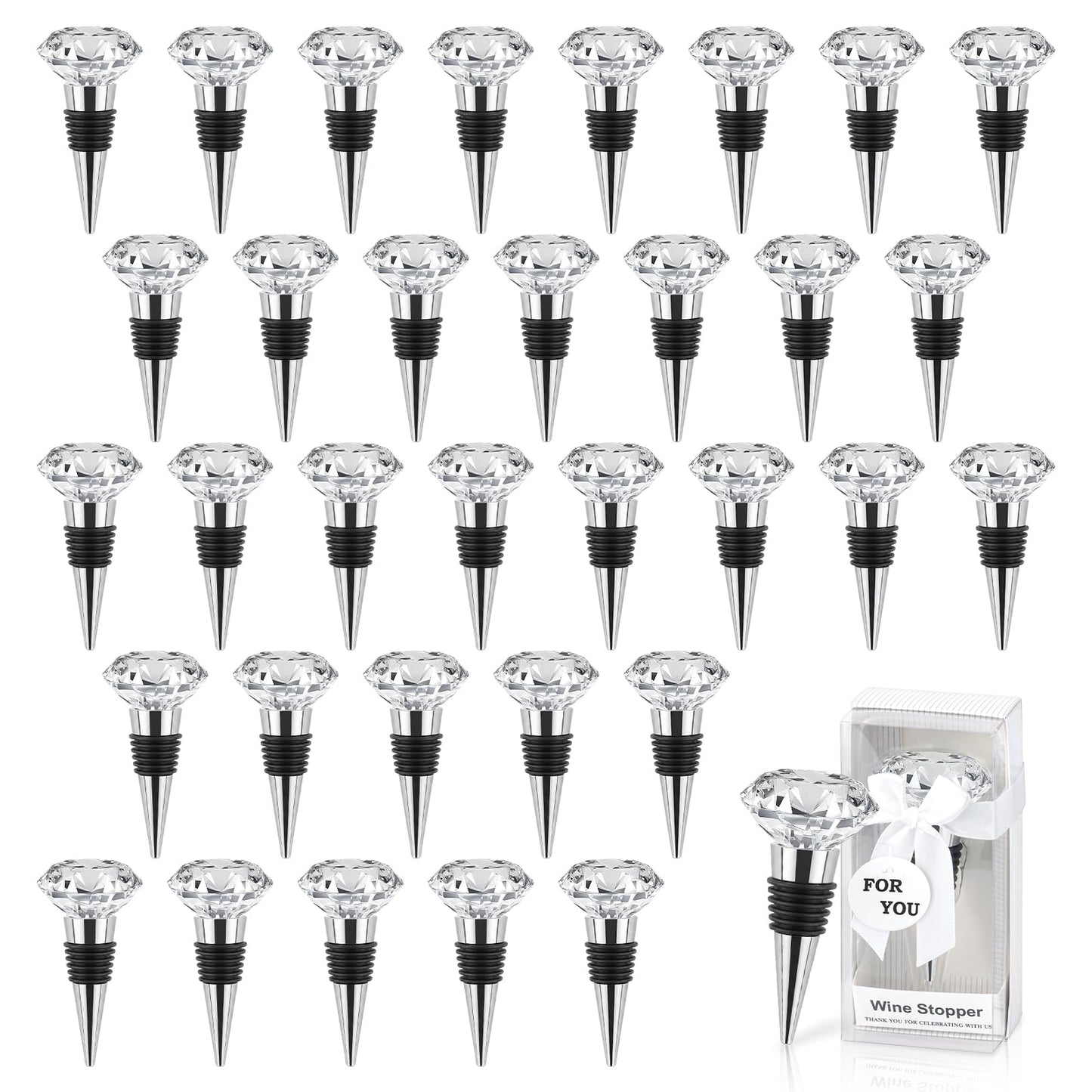 30PCS Crystal Wine Stoppers Diamond Decorative Wine Bottle Stopper for Wedding Bridal Shower Souvenir Decorations Keepsakes for Guests