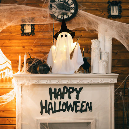 Leinuosen Light Up Disco Ghosts Halloween Decorations Indoor Spooky Ghosts with String Lights Witch Hats Broom Halloween Table Decor for Home Party Table Mantel Room Kitchen Haunted House (Fabric)