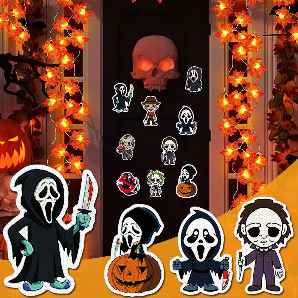 9 Pack Reflective Halloween Car Magnets, Cute Cartoon Ghost Magnetic Bumper Stickers, Horror Halloween Fridge Magnets for Holiday Party, Home, Trunk, Car, Garage Door Décor