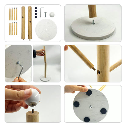 SNAIL GARDEN Screwed-in 8 Hooks Coffee Mug Holder, Marble Bas Mug Tree with Ceramic Handles, Wooden Coffee Cup Rack, Cup Stand for Counter Bar Accessories and Decor