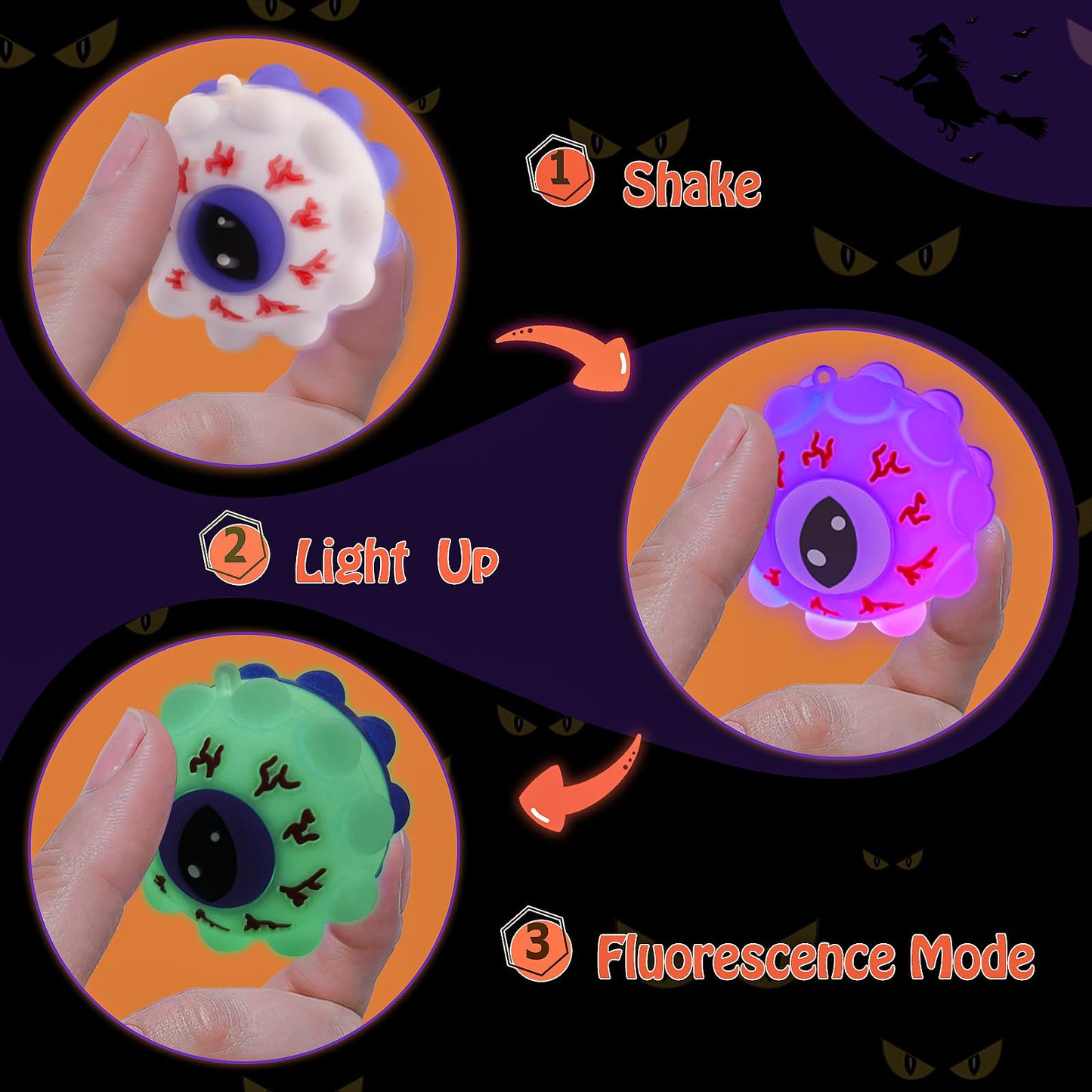 Ksmky 24PCS Halloween Light Up Eye Pop Ball, Halloween Party Favors for Kids, Halloween Toys for Trick or Treat, Goodie Bag Stuffers, Classroom Prizes