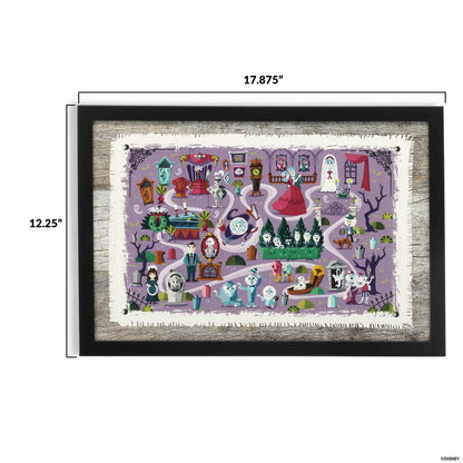 Disney Haunted Mansion Map Framed Wood Wall Decor - Fun Haunted Mansion Picture for Kids' Room or Halloween Decor