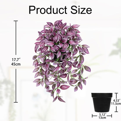 Briful Fake Hanging Plants 17.7" Faux Watermelon Peperomia Silk Plants with Black Pot Artificial Hanging Greenery for Home Garden Balcony Front Porch Outdoor Decor