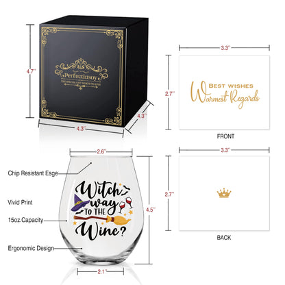 Perfectinsoy Funny Witches Way Wine Glass, Halloween Funny Wine Glass, Halloween Funny Gift for Him, Her, Mom, Wife, Boss, Sister, BFF